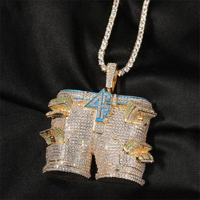 China New 4PF Hip Hop Hip Hop Pants Necklace Heavy Industry Trend Fashion Zircon Chain Pendant Jewelry for sale