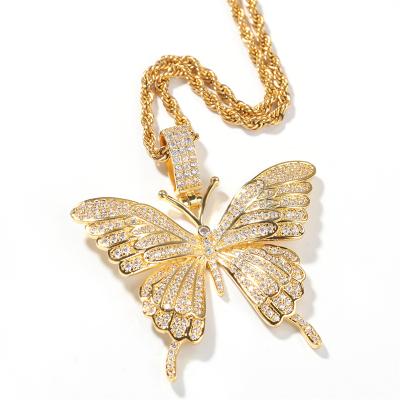 China Factory Wholesale Customizable Micro Inlaid Butterfly Hip Hop Zircon Pendant HOT Fashionable Men's Necklace for sale