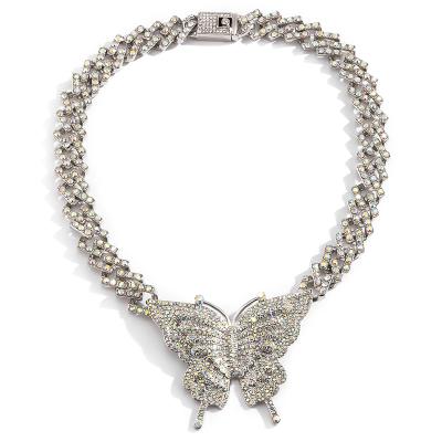 China Full Hip Hop FASHIONABLE Rhinestone Buckle Chain Necklace Cuban Punk Exaggerated Diamond Butterfly Necklace Female for sale