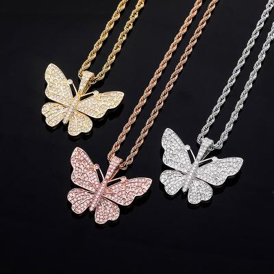 China FASHIONABLE Hot Selling European And American Butterfly Pendant Full Of Zircon Hip Hop Personality Couples Clavicle Chain for sale