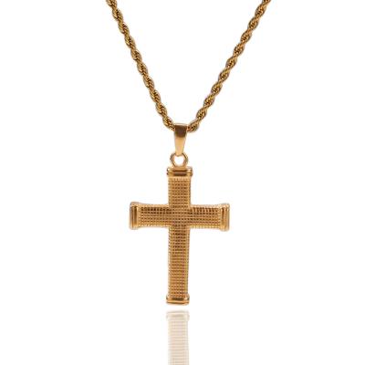 China Hip-hop necklace stainless steel real gold lattice pattern cross pendant trend electroplating wild pendant for sale