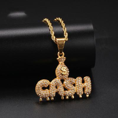 China Hiphop Hippies Fashion Beauty Money Bag SASH Water Drop Letter Stainless Steel Necklace For Men for sale