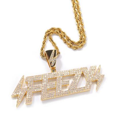 China FEEZY Lightning Punk Simple Letter Zircon Pendant Necklace Hip Hop Simple Letter Pendant Necklace for sale