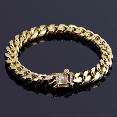 China Hot Selling Hip Hop Hip Hop Mens Micro Inlaid Zircon Jewelry Bracelet 10mm Cuban Loop Miami Chain for sale