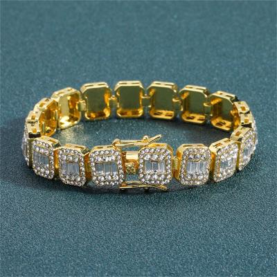 China New Hip Hop Bracelet 13mm Diamond Round Diamond Cuban Chain Full Square Rhinestone Men's Fashion Accessories for sale