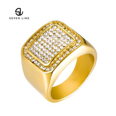 China European and American Hot Selling Luxury Hiphop Ring Men's Square Full Diamond Stainless Steel Jewelry Ring for sale