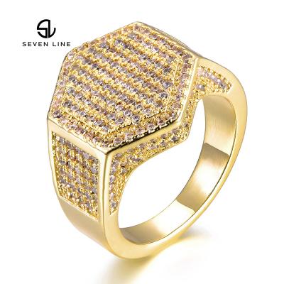 China Hip Hop Hexagonal Diamond Rings Unisex Jewelry European and American Hiphop Men's Rings for sale