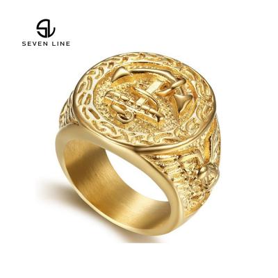 China Factory Direct Selling Punk Punk Style Ring Jewelry Vintage Gold Anchor Men's Fashion Rings for sale