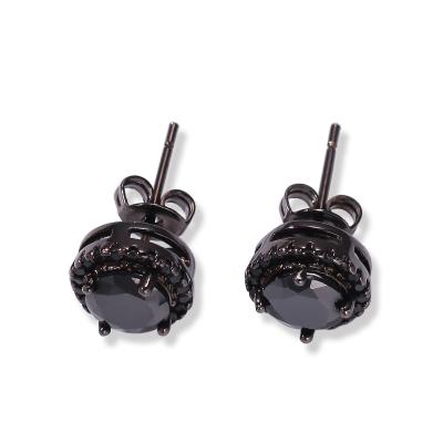 China New Hip-hop Four-claw Black Zircon Stud Earrings Round Square Clear Zircon Earrings for sale