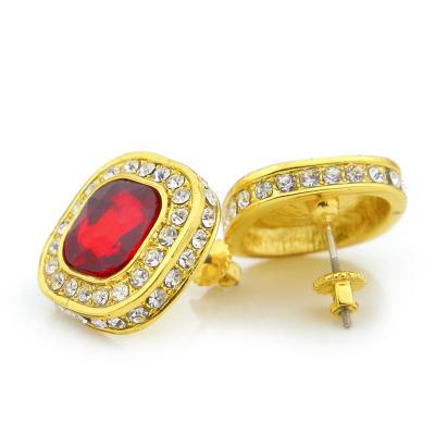 China New Hiphop men's hiphop gemstone earrings bling hot sale ice blue ruby ​​hip hop earrings for sale