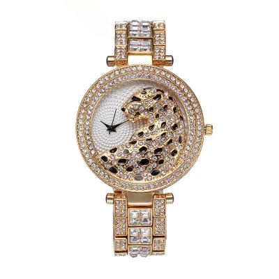 China Hot Selling Automatic Date Leopard Diamond Steel Strap Personality Fashion Watches High-end Waterproof Quartz Men Watch for sale