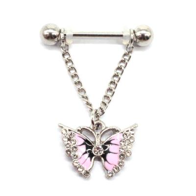 China Hiphop Butterfly Nipple Ring Chain Nipple Ring Breast Ring Nipple Body Piercing Jewelry for sale