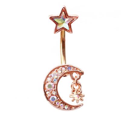 China FASHIONABLE Navel Ring Moon Star Umbilical Button plating Rose Gold Stainless Steel Umbilical for nail piercing jewelry for sale