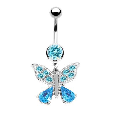 China TRENDY Button Ring Human Body Piercing Jewelry Butterfly Navel Ring Water Drop Glass Belly for sale