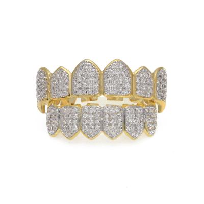 China Hiphop Iced Out Teeth Grillz 18K Gold Platinum Plated Grillz Fangs Hitter Body Jewelry Gift for sale