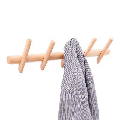 China Sustainable Bathroom Entryway Natural Beech Wood 5 Hooks Coat Rack Wall Hangs Wooden Hook for sale