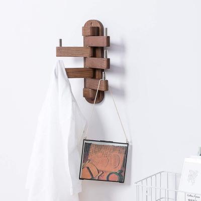 China Solid Wood Folding Swivel Wall Mounted Storage Coat Hooks Rotating Wooden Hooks for sale