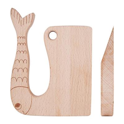 China Sustainable Kids Wooden Knife For Cooking Toy Knife Montessori Kitchen Tools Safe Degradable Fish Wooden Kids Knife for sale