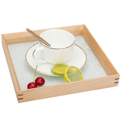 China Creative Embossed Wooden Storage Tray Serving Tray Living Room Eco-friendly Home Retro Square Glass Dish Fruit Beech for sale