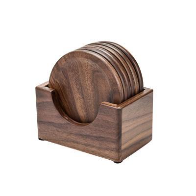 China Sustainable eco-friendy set 6 pieces of wooden table mat coaster for coffee cup and glass cup for sale