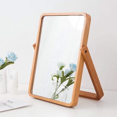 China Makeup Vanity Table Mirror Desk Frame Minimalist Rustic Wood Rectangle Wall Mounted Or Standing Mirrors for sale