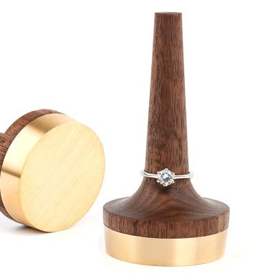 China Creative Natural Black Walnut Wooden Lower Brass Ring Holder For Jewelry for sale