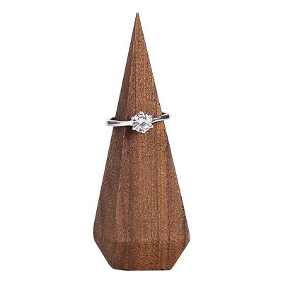 China Wooden Jewelry Ring Display Holders Jewelry Stand Natural Walnut Cone Jewelry Display Stand for sale