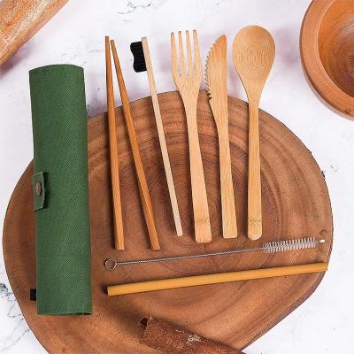 China Sustainable Wholesale Reusable Organic Flatware Travel Portable 7 Piece Bamboo Flatware Set for sale