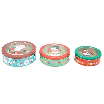 China Materials Customized Round Recycled Christmas Round Food Metal Tin Box For Cookie Packaging Custom Design Tin Box for sale