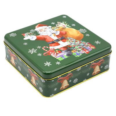 China Recycled Materials Wholesale Clear Tin Christmas Holiday Cookie Tins With Lid Christmas Chocolate Tin Box Packaging for sale