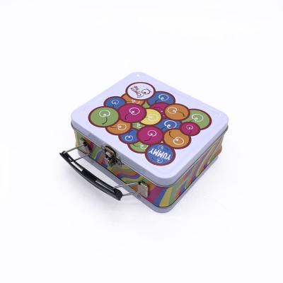 China Recycled materials metal lunch tin boxes with handle and lock lunch box for kids wholesale tin lunch box for sale