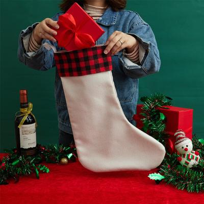 China Custom Linen Large Size Sublimation Christmas Santa Claus Sock Custom Personalized Gift Candy Bags For Ornament Blanks for sale