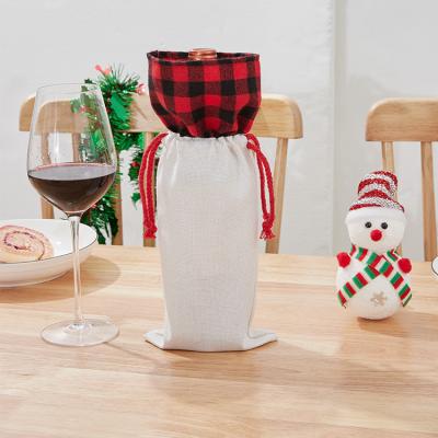 China Beverage Christmas Party Decorations Table Burlap Plaid Blanks Sublimation Santa Storage Gift Bags For Home Table Decor Xmas Decorations for sale