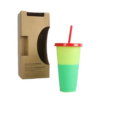 China 24oz 710ml Straw Color Change Coffee Cup Reusable Portable Water Bottle Stored Plastic Cups for sale