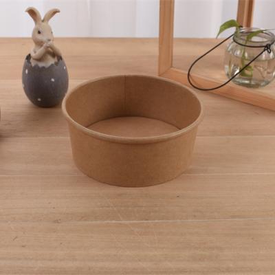 China 1000ml Food Grade Kraft Paper Disposable Greaseproof Salad Bowl Wrapper For Salad And Snack for sale