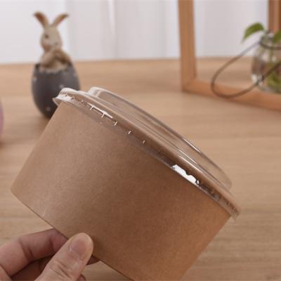 China 900ml Food Grade Kraft Paper Disposable Greaseproof Salad Bowl Wrapper For Salad And Snack Match PET Lid for sale