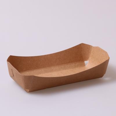 China Recycled Materials Disposable Snack Kraft Paper Box For Food Boat Type for sale