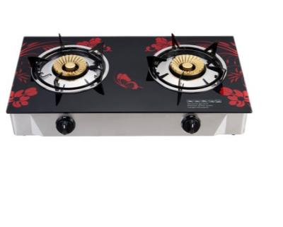 China Hot Sale Good Quality Hotel Black Tempered Glass Table Top Enamel Panel 2 Burners Auto Ignition Gas Stove With Best Price for sale