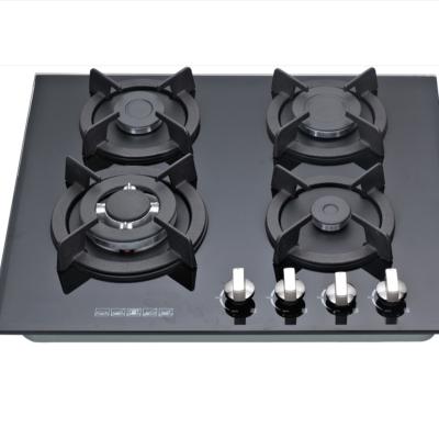 China Easily Cleaned Kitchen Appliances Good Quality Black Tempered Glass Top Built In Gas Stove With 4 Burners for sale