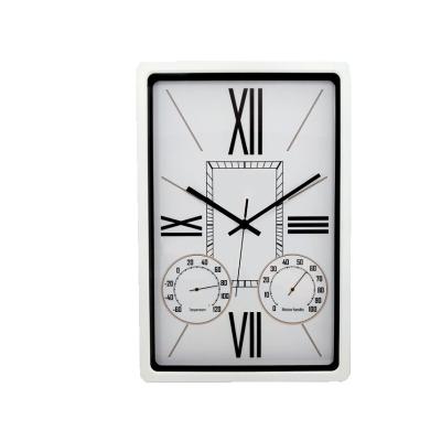 China Vintage Style Rectangle Quartz Wall Clock Antique Plastic Custom Decorative Watch With Humidity And Thermometer Clock Maker for sale