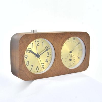 China Night Light Dual Rectangle Face Desk Clock Wood With Thermometer And Hygrometer for sale