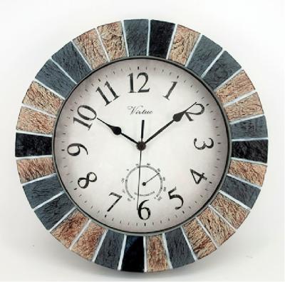 China Outdoor Garden Style Faux Quartz Stone Outdoor Wall Clock With Waterproof Thermometer for sale