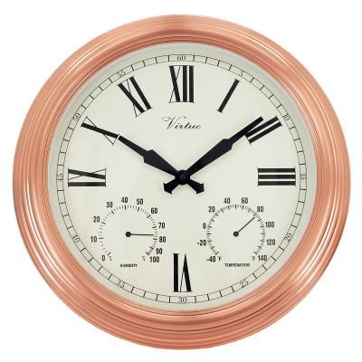 China Antique Style 18 Inch Size Large Red Bronze Metal Outdoor Garden Clock With Thermometer And Humidity Digital Wall Clock for sale