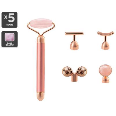 China Skin Tightening Vibrating Facial Rollers Massage Electric Energy Jade Rose Quartz Roller Face Massager for sale