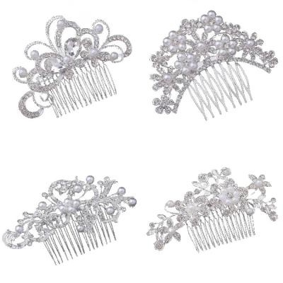 China Wholesale Elegant Fashion Bride Headpiece Hair Jewelry Accessories Combine Silver Rhinestone Pearl Hair Comb For Wedding for sale