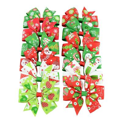 China European and American Style Christmas Ribbon Flower Babies Hair Bows Barrettes Hair Clips Accessories for sale