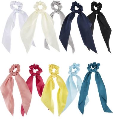 China Hair Ties with Silk Satin Ribbon Tied Long Hair Hangers Ponytail Holder Hair Bands Scrunchies Rubber Hair Ties for Women for sale