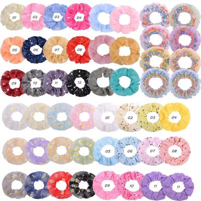 China Wholesale European and American Style Candy Color Rainbow Chiffon Hair Scrunchies Hair Ties Ponytail Elastic Band Single Head Ropes For Women Girls for sale