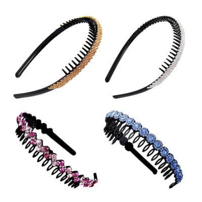 China Fashionable Plastic Crystal Rhinestone Fancy Hairband Hard Headband Holder Clasp With Teeth Tiara For Women for sale