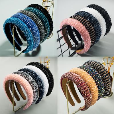 China Sparkly Headbands Wholesale Women Luxury Baroque Headbands Crystal Rhinestone Beads Diamond Jeweled Sparkly Sponge Padded Headband For Women Girl for sale